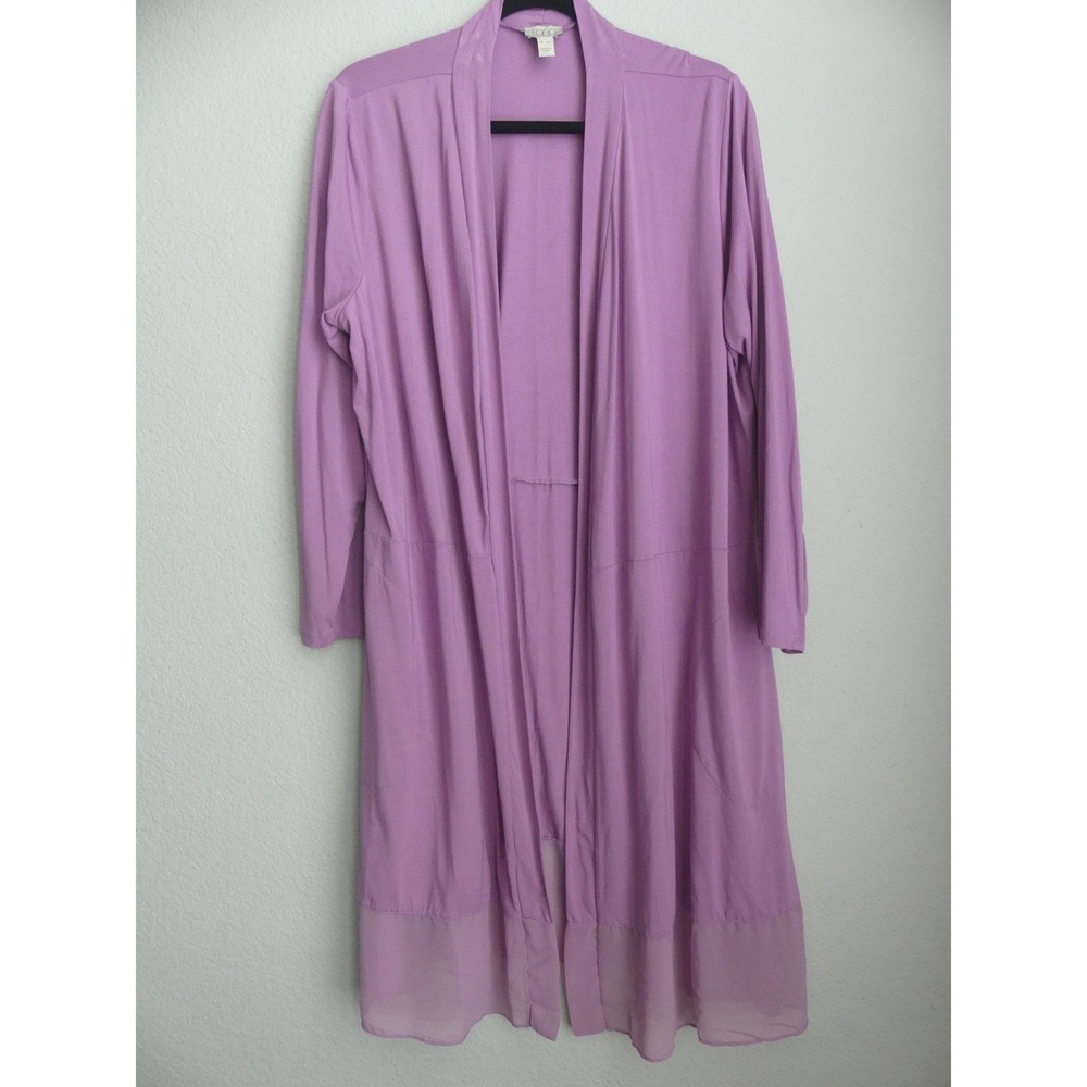 LOGO Lori Goldstein Purple Open Front Longline Cardigan Duster XLP Office Casual